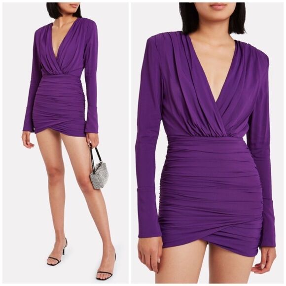 NWT Ronny Kobo Mariana Mini Purple Dress Draped Size M - Picture 1 of 13